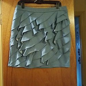 Chambray Ruffled Pencil Skirt